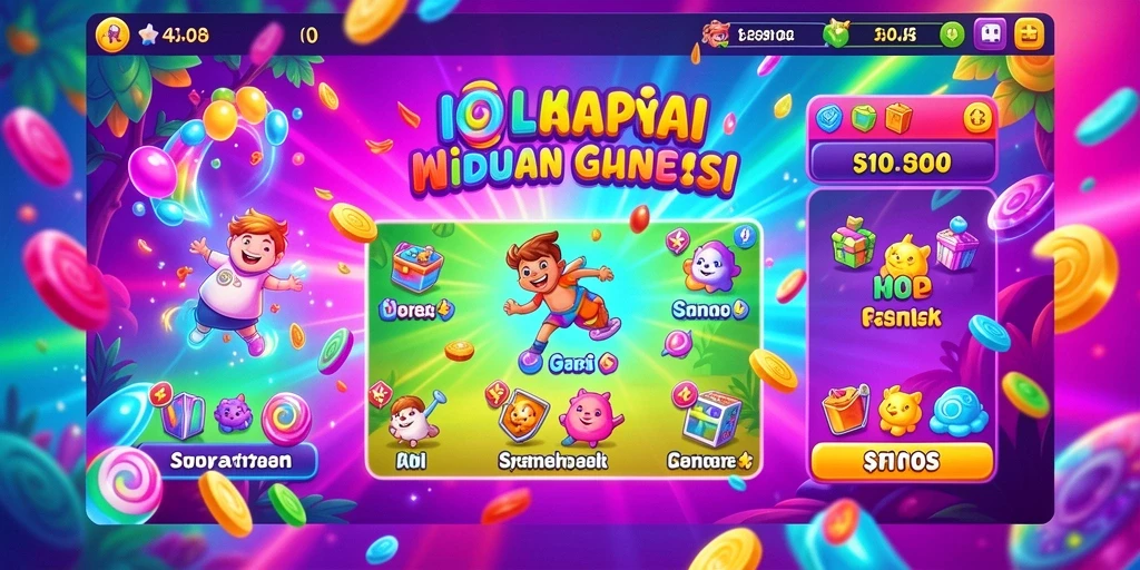 Screenshot menunjukkan berbagai tema permainan slot yang berwarna-warni.